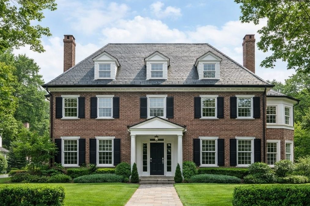 Westchester County NY luxury colonial home in tree-lined residential neighborhood